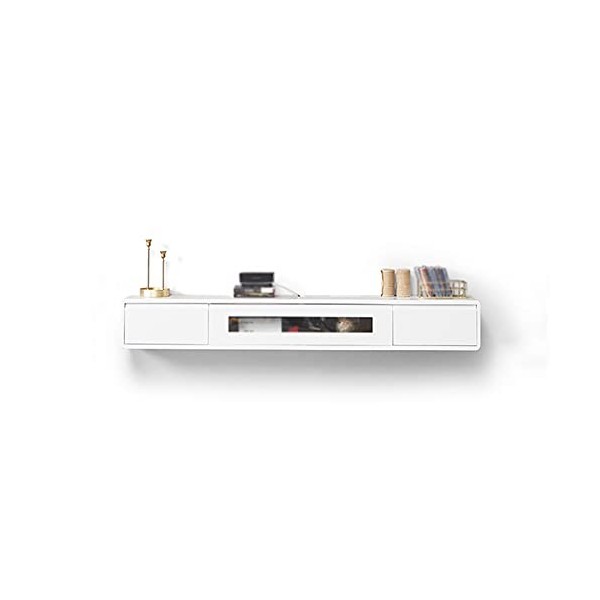 Meuble TV Flottant, Meuble TV Mural en Bois Massif avec Trou pour Fil, Applicable au Salon, Salle de Divertissement, Bureau/A