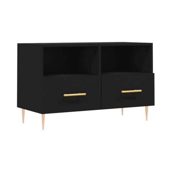 Meuble TV Noir 80x36x50 cm Bois dingénierie - Meuble TV, Armoire Basse Centre, Support Télé pour Salon Chambre,