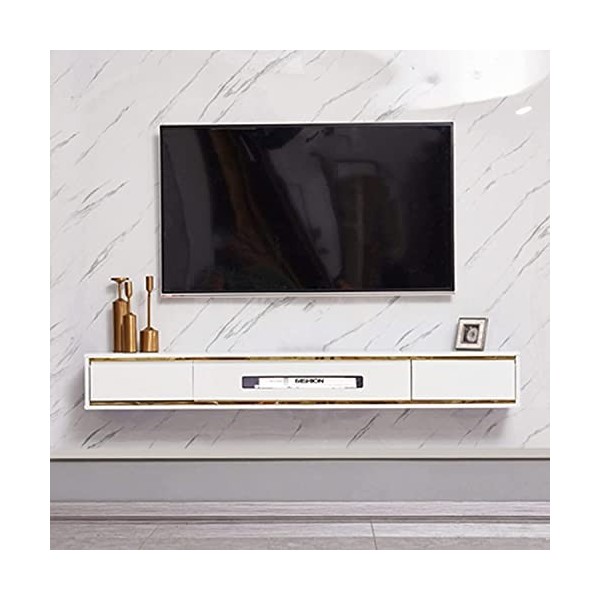 Meuble de télévision Mural, Console multimédia Murale avec 2 tiroirs, étagère Flottante pour Composants de Meuble TV, étagère