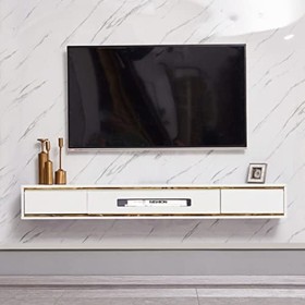 Meuble de télévision Mural, Console multimédia Murale avec 2 tiroirs, étagère Flottante pour Composants de Meuble TV, étagère