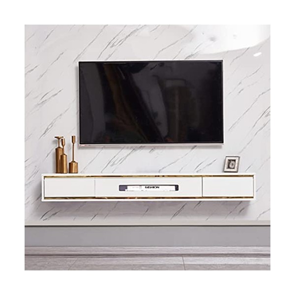 Meuble de télévision Mural, Console multimédia Murale avec 2 tiroirs, étagère Flottante pour Composants de Meuble TV, étagère