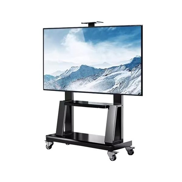 Support TV sur Pied Chariot TV Roulant Relevable, sur Pied Moderne Support TV Mobile avec 2 Étagères De Rangement, pour La Ma