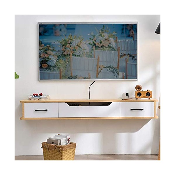 IBOWZ Meuble TV Suspendu Meuble TV Mural avec tiroir étagère Murale étagère Flottante Meuble Mural Suspendu décodeur routeur 