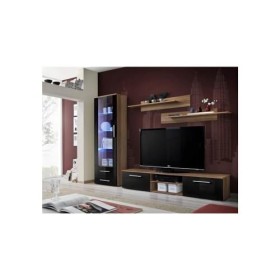 Meuble TV GALINO A Design, Coloris Prunier et Noir Brillant. Meuble Moderne et Tendance pour Votre Salon.