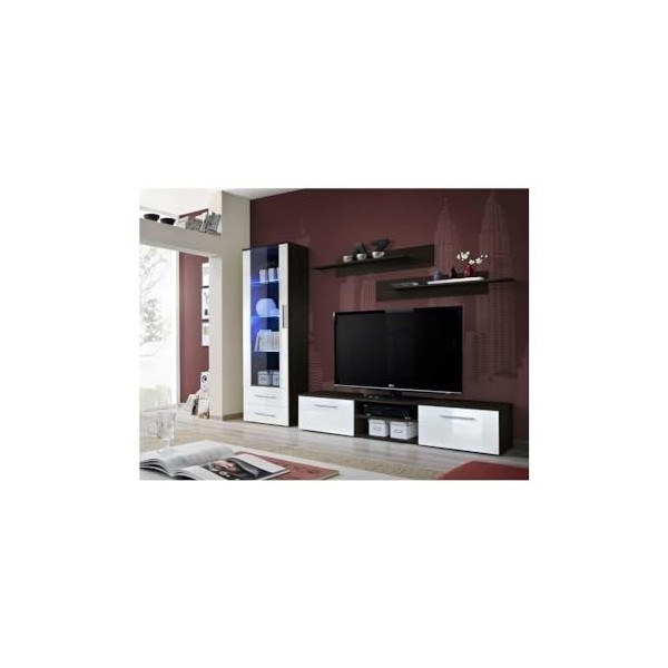 Meuble TV GALINO A Design, Coloris wengé et Blanc Brillant. Meuble Moderne et Tendance pour Votre Salon.