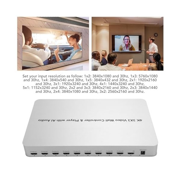 Contrôleur de Mur Vidéo, 3x3 1080 60HZ Chaque Sortie, Contrôleur de Mur Vidéo à Commande Vocale et Lecteur avec Répartiteur d