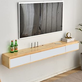 Meuble TV mural 55,1 pouces Meuble TV flottant moderne fixé au mur, console multimédia du centre de divertissement, étagère d