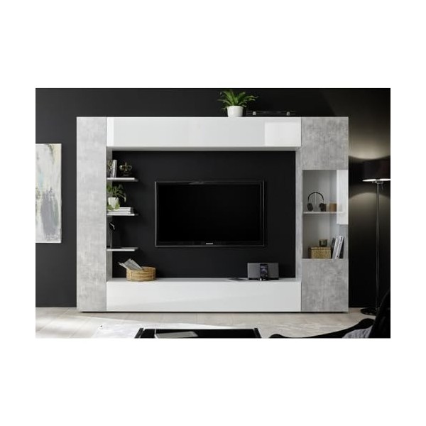 PRICE FACTORY just for you Composition de Meubles de Salon Design avec Nombreux rangements Collection Vasco. Coloris Blanc la