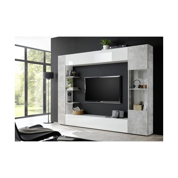 PRICE FACTORY just for you Composition de Meubles de Salon Design avec Nombreux rangements Collection Vasco. Coloris Blanc la