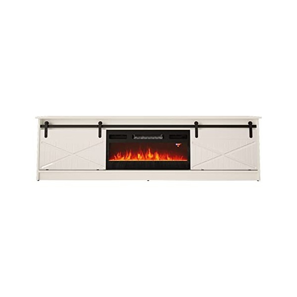 BIM Furniture Meuble TV Granero 200 cm avec cheminée électrique fraisé à lavant en MDF de qualité supérieure - Meuble TV - B