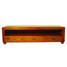 MACABANE Ayan - Meuble TV Marron 3 tiroirs Bois Teck