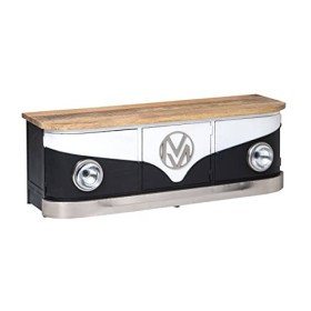 Made In Meubles Meuble TV Noir avec Plateau en Bois de manguier Combi - Meuble TV 45 x 152 x 50 cm