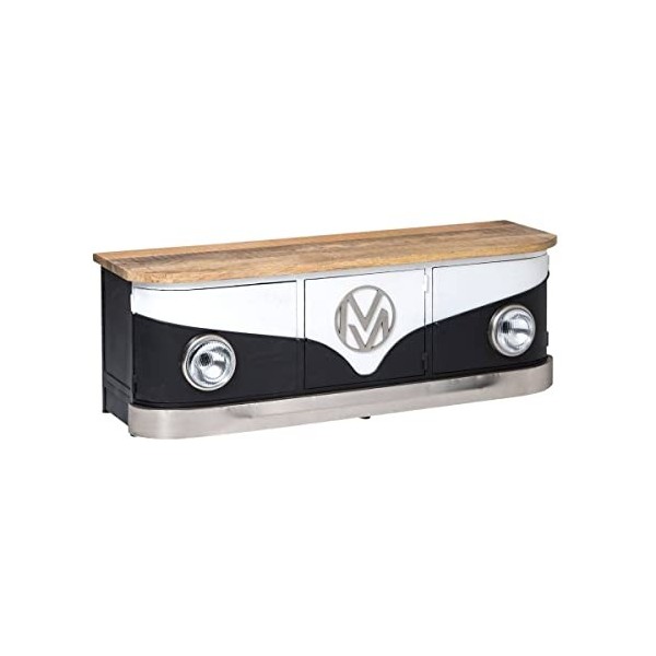 Made In Meubles Meuble TV Noir avec Plateau en Bois de manguier Combi - Meuble TV 45 x 152 x 50 cm