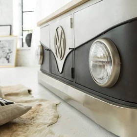 Made In Meubles Meuble TV Noir avec Plateau en Bois de manguier Combi - Meuble TV 45 x 152 x 50 cm