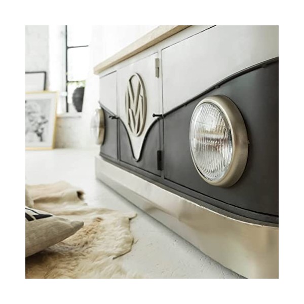 Made In Meubles Meuble TV Noir avec Plateau en Bois de manguier Combi - Meuble TV 45 x 152 x 50 cm