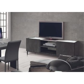 Mar.c.a. Design - Meuble TV pour salon en acier oxydé et plateau en marbre, meuble salon, 2 portes rembourrées et 2 étagères 