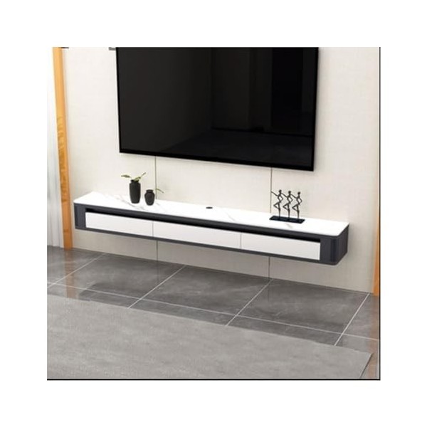 Meuble TV bas Console TV murale flottante moderne de 63 pouces avec 2 tiroirs et étagère, meuble TV peu encombrant, meuble TV
