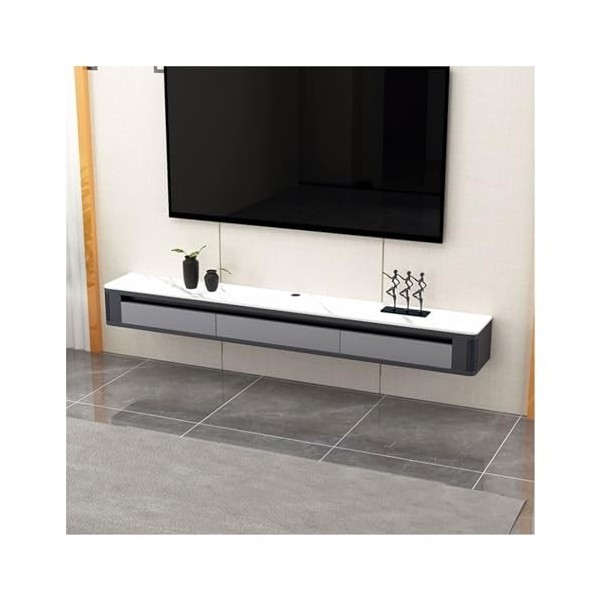 Meuble TV bas Console TV murale flottante moderne de 63 pouces avec 2 tiroirs et étagère, meuble TV peu encombrant, meuble TV