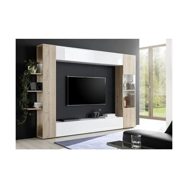 PRICE FACTORY just for you Composition de Meubles de Salon Design avec Nombreux rangements Collection Vasco. Coloris Blanc la