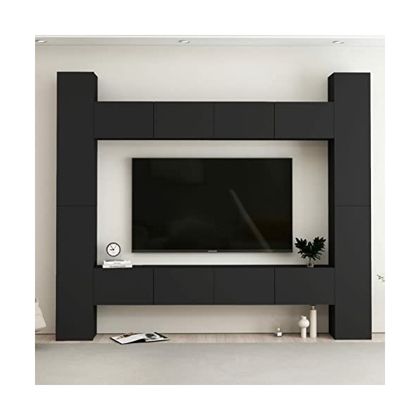 Tidyard Ensemble de Meubles TV Lot de 8 Chêne Sonoma Aggloméré, Banc TV avec Compartiments de Stockage, Montage Mural Support