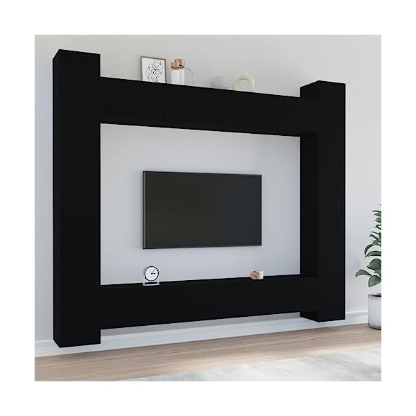 ZEYUAN Ensemble de Meubles TV 8 pcs Noir Bois dingénierie,Meuble TV,Table Basse Salon Meuble TV,Table Basse LED Couleurs