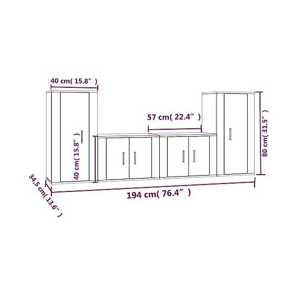 SHAPLE Home Hardware Businese Meuble TV 4 pièces Chêne Marron