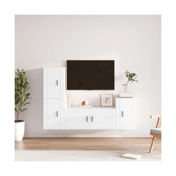 TEKEET Home Hardware Businese Meuble TV 4 pièces en bois Blanc brillant