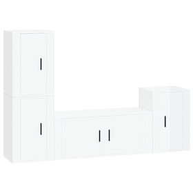 TEKEET Home Hardware Businese Meuble TV 4 pièces en bois Blanc brillant