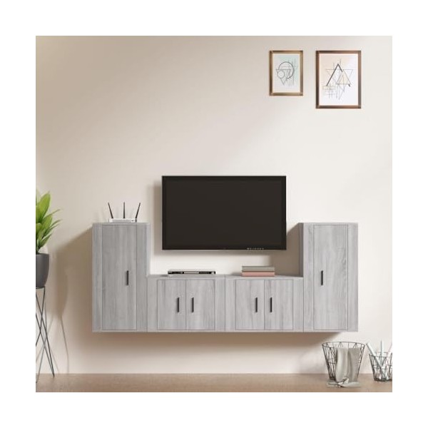 WOODEY Meuble TV 4 pièces Gris Sonoma Meuble en bois dingénierie