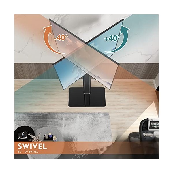 Support TV Universel sur Pied, pivotant à 80°, réglable en Hauteur, Peu encombrant pour TV, LCD, LED, OLED de 27 à 55’’, Parf