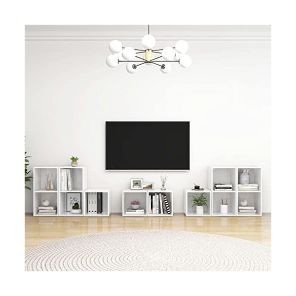 TEKEET Home Hardware Businese Meuble TV 8 pièces en bois Blanc brillant