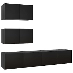 TEKEET Home Hardware Businese Meuble TV 4 pièces en bois Noir