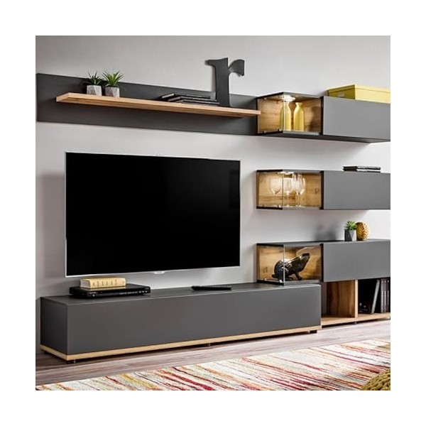 Paris Prix - Meuble TV Design Silk 240cm Gris & Naturel
