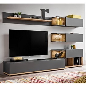 Paris Prix - Meuble TV Design Silk 240cm Gris & Naturel