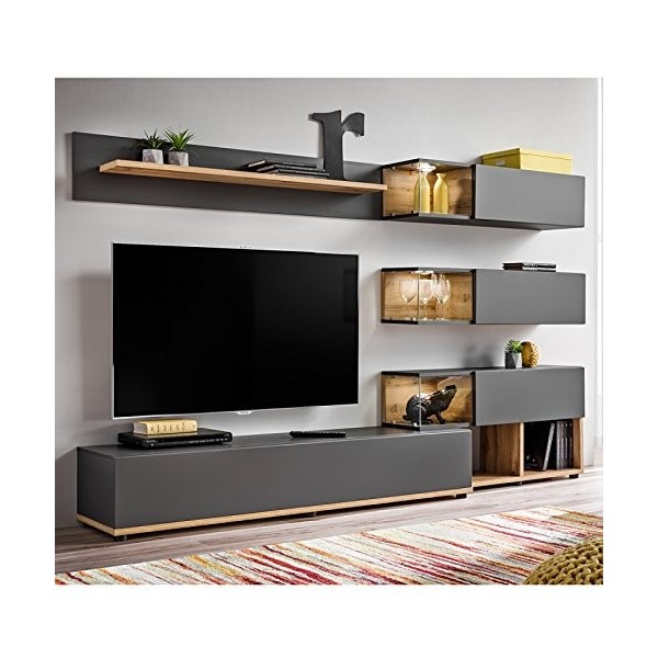 Paris Prix - Meuble TV Design Silk 240cm Gris & Naturel