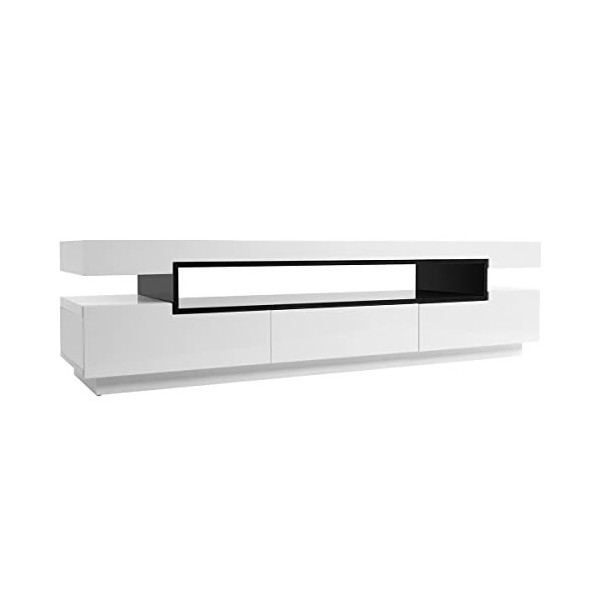 Miliboo Meuble TV Design Blanc laqué Brillant L200 cm LIVO