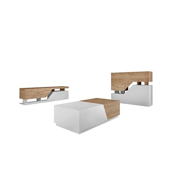 Ensemble de Meubles de Salon NESEZI - Commode, Table Basse et Meuble TV Couleur Gris et Bois.