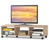 COSTWAY Meuble TV Moderne Mobiles avec 6 Roues pour TV 50" au Max, Banc TV 5 Etagères Ouverts Surface Anti-Rayures 150x32x40c