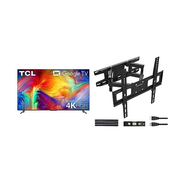 TCL 65P739 65 Pouces, 4K HDR, Ultra HD, Google TV, Design sans Cadre Dolby Vision & GRIFEMA Support Mural TV 26-65 Pouces -