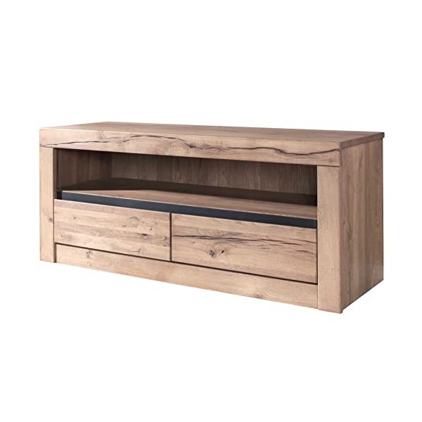 Meuble TV - Bois Massif de chêne Lombard huilé Bianco - MONTREUX 203