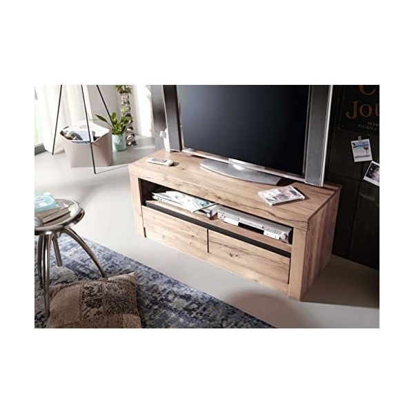 Meuble TV - Bois Massif de chêne Lombard huilé Bianco - MONTREUX 203