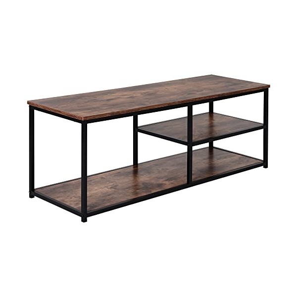 HOMCOM Meuble TV Design Industriel dim. 120L x 40l x 45H cm Grand Plateau 2 étagères Panneaux Particules Coloris boisé métal 