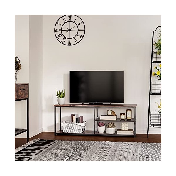 HOMCOM Meuble TV Design Industriel dim. 120L x 40l x 45H cm Grand Plateau 2 étagères Panneaux Particules Coloris boisé métal 