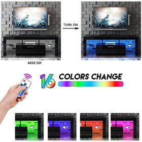 SANYOAC Meuble TV blanc pour meuble TV 55/60 pouces, centre de divertissement moderne pour jeux vidéo, meuble TV LED avec ran