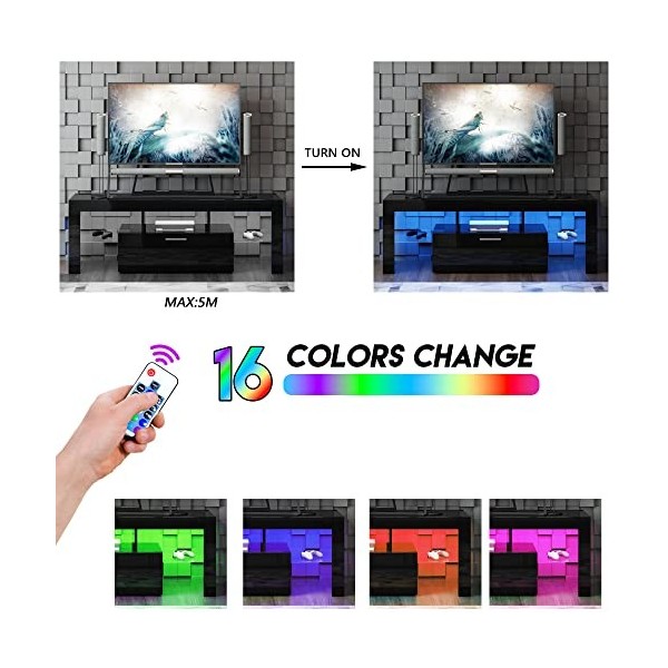 SANYOAC Meuble TV blanc pour meuble TV 55/60 pouces, centre de divertissement moderne pour jeux vidéo, meuble TV LED avec ran