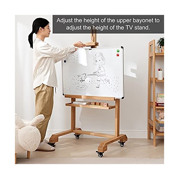 HYDT Support TV Meuble TV Chevalet de Support de Télévision Au Sol en Bois, Chariot de Télévision Mobile Robuste avec Étagère