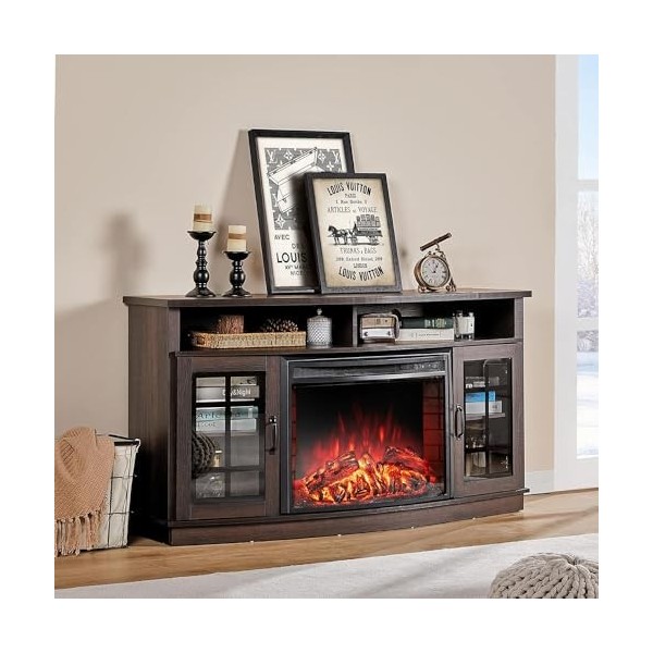 Meuble TV avec cheminée Meuble TV incurvé, cheminée électrique for téléviseurs, cheminée multimédia, Table de Console TV avec