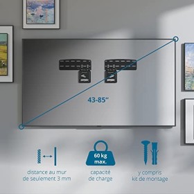 Xantron® SF01 Fixation Murale TV Samsung 43-85" / Support Mural TV Extra Plat 60 kg Max. - Matériel de Montage Inclus