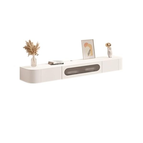 Meuble TV Bas Meuble TV Flottant en Bois avec Porte vitrée, Centre de Divertissement Mural Moderne avec 2 tiroirs, entièremen