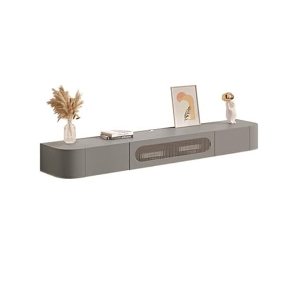 Meuble TV Bas Meuble TV Flottant en Bois avec Porte vitrée, Centre de Divertissement Mural Moderne avec 2 tiroirs, entièremen